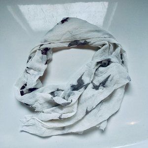 Tissue Style Pashmina Scarf- White with bird pattern